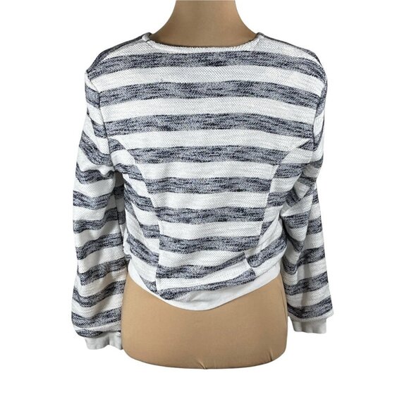 Sanctuary Asymmetric Zip Front Heather Grey White Stripe Cropped Jacket M - Picture 2 of 9